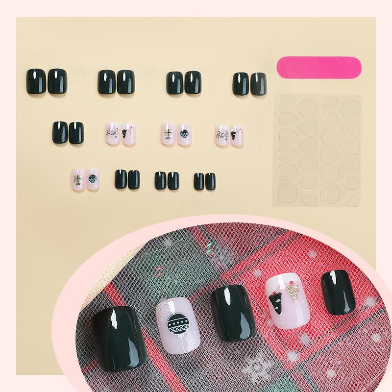 Simple Deep Green Christmas Tree Press-On Short Oval Nails