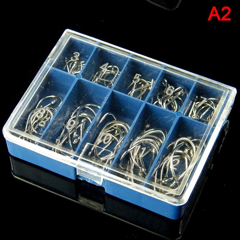 100Pcs/Lot Fishing Hooks High Carbon Steel Black Bait Holder Fish Hook Set
