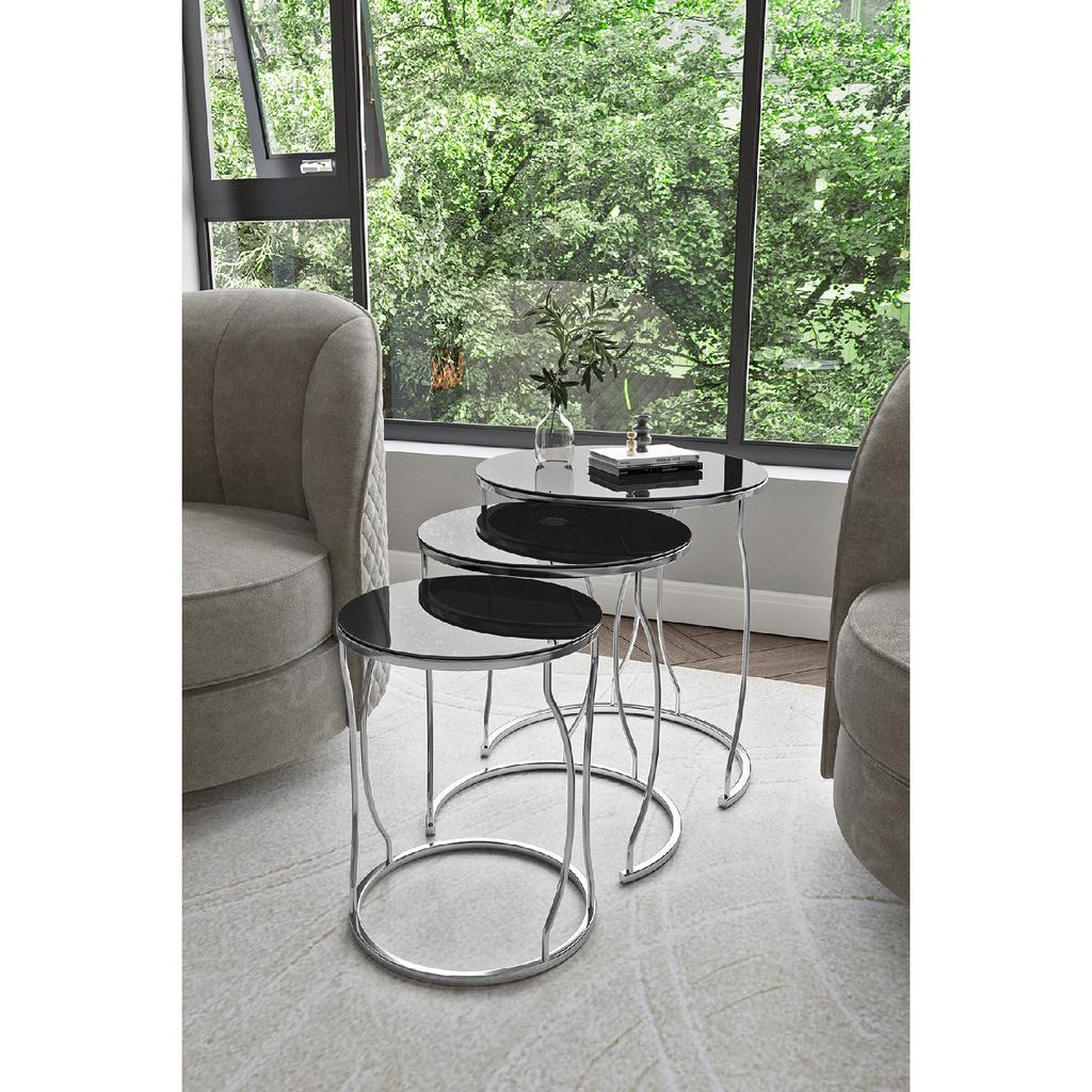 Rya 3-seat Nesting Coffee Table Silver Color Metal Leg Smoked Mirror