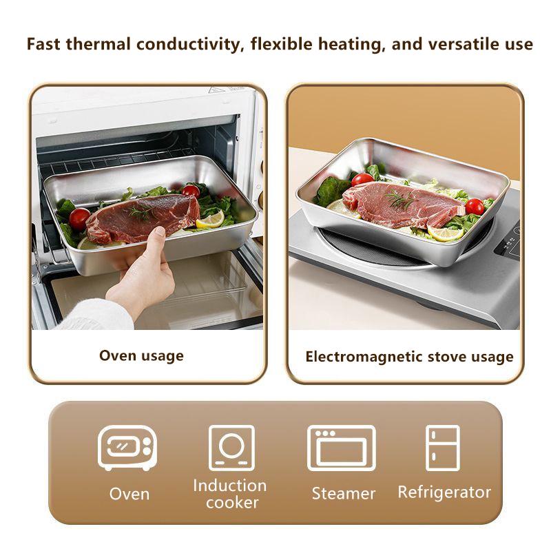 1Pc Stainless Steel Food Tray Containers Kitchen Tool Refrigerator Organizer Cake Fruits Vegetables Meat Storage Box