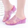 Summer Sandals Women's Crystal Plastic High-heeled Thick Soled Women's Sandals Slip-heeled Outdoor Anti-slip Versatile Sandals