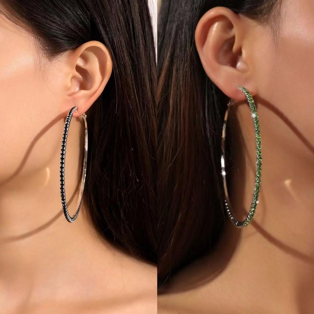 Orecchini a cerchio alla moda da 8 cm con strass per donna - Accessorio di moda brillante per festival e feste