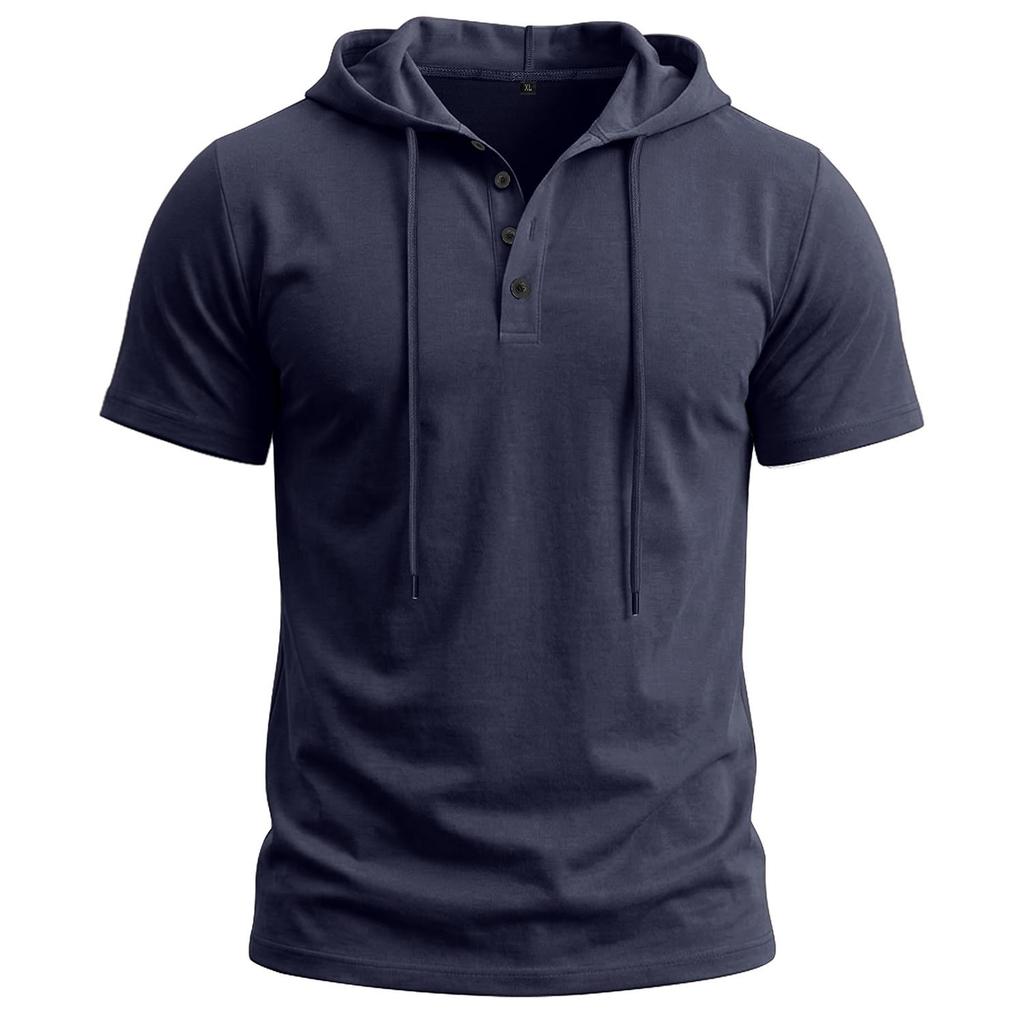 Men’s T-shirts Hooded Short Sleeves Cotton Shirts Fitness Tops Casual Street Punk Hip Hop Style Wear
