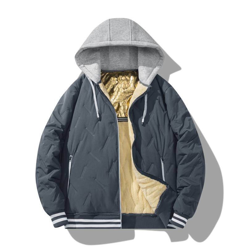 

Winter Fleece Thickened Cotton Graphene Jacket Hooded Men Casual Coat Men Spring Autumn Outwear Outdoor Classic Overcoat S серый