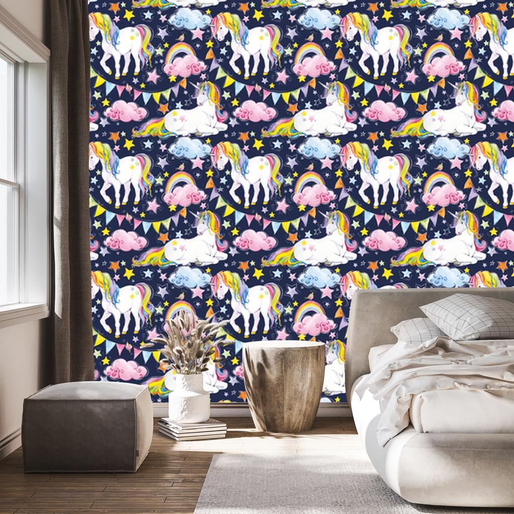 Wallpaper Colorful Unicorns and Rainbows for Living Room and Bedroom 50x1000