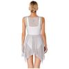 Women Glittery Draped Neck Sleeveless Dance Dress See Through Asymmetrical Hem Performance Gown