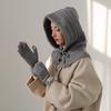 Wool Knitted Balaclava Hat with Neck Warmer Integrated Gloves Autumn Winter Neck Protection Warm Stylish Red with Gloves
