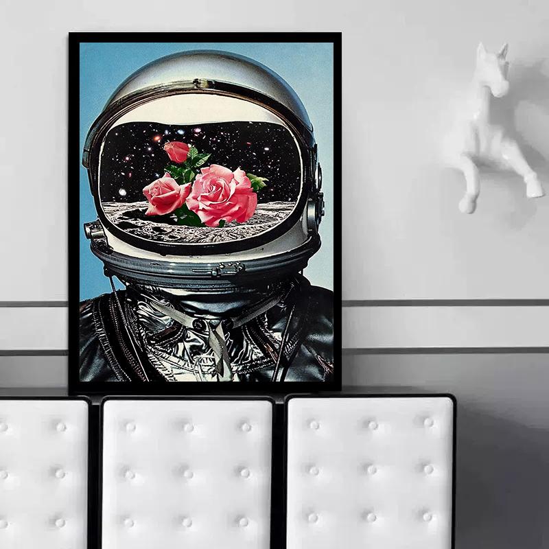 Abstract Colorful Astronaut Space Flower Poster Canvas Painting Nordic Wall Art Picture For Modern Living Room Home Decor Cuadro