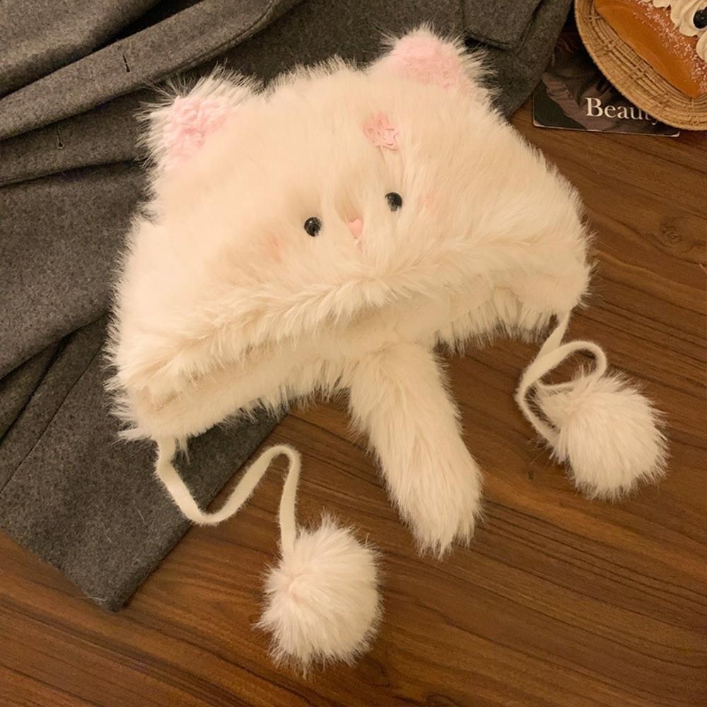 Cute Cat Ear Protection Cap Thickened Warm Winter Warm Cap New Cartoon Hat Scarf  Winter