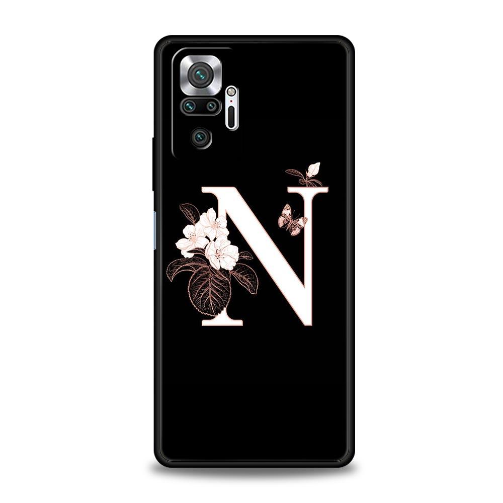 Phone Case Cover for Redmi 14C 10C Note 15 14 13 12 10 11 Pro Plus K40 Soft TPU Shockproof Fundas Shell Flowers Initial Letter