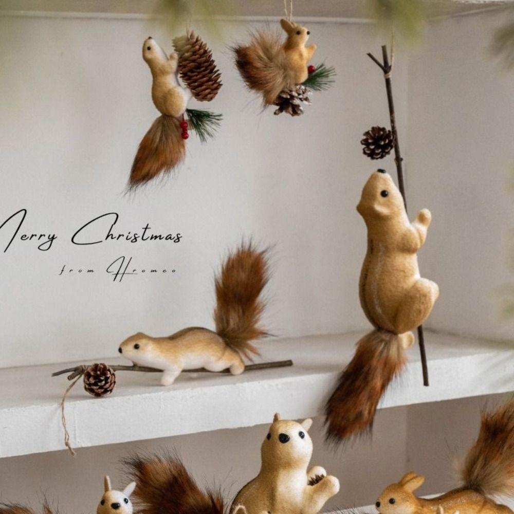 DIY Xmas Tree Hanging Ornaments Foam Simulated Squirrel Pendant  New Year Gift