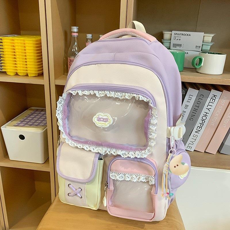 High value dopamine sweet contrasting color girl heart backpack college wind junior high school students multi-compartment backpack