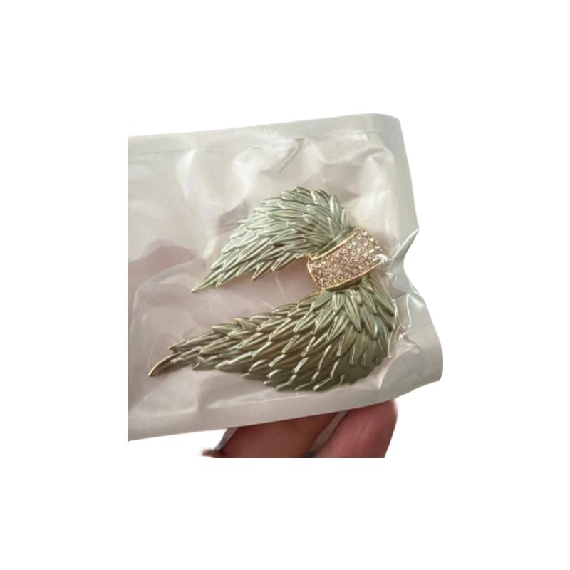 Unisex Alloy Feather Wings Brooch with Shiny Rhinestone Trendy Lapel Pin for Party Banquet Outfit Jewelry Accessory