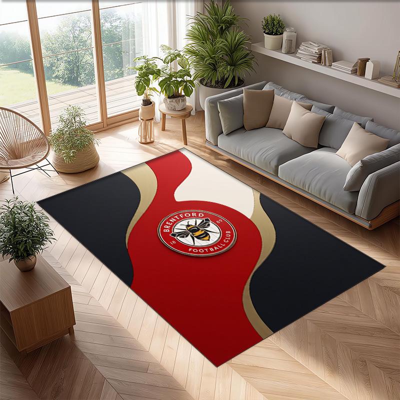 Brentford Football Print Crystal Velvet Rug, Comfortable Water Absorbent Non Slip Indoor Floor Carpet
