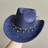 New Blue Suede Hat 7.5Cm Western Cowboy Women'S Fedora Hat Men'S Church Jazz Hat Fashion Travel Party Hat Denim Hat