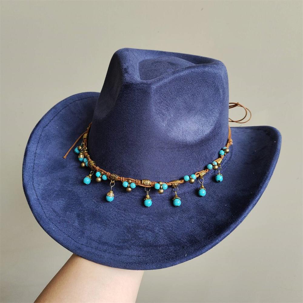 New Blue Suede Hat 7.5Cm Western Cowboy Women'S Fedora Hat Men'S Church Jazz Hat Fashion Travel Party Hat Denim Hat