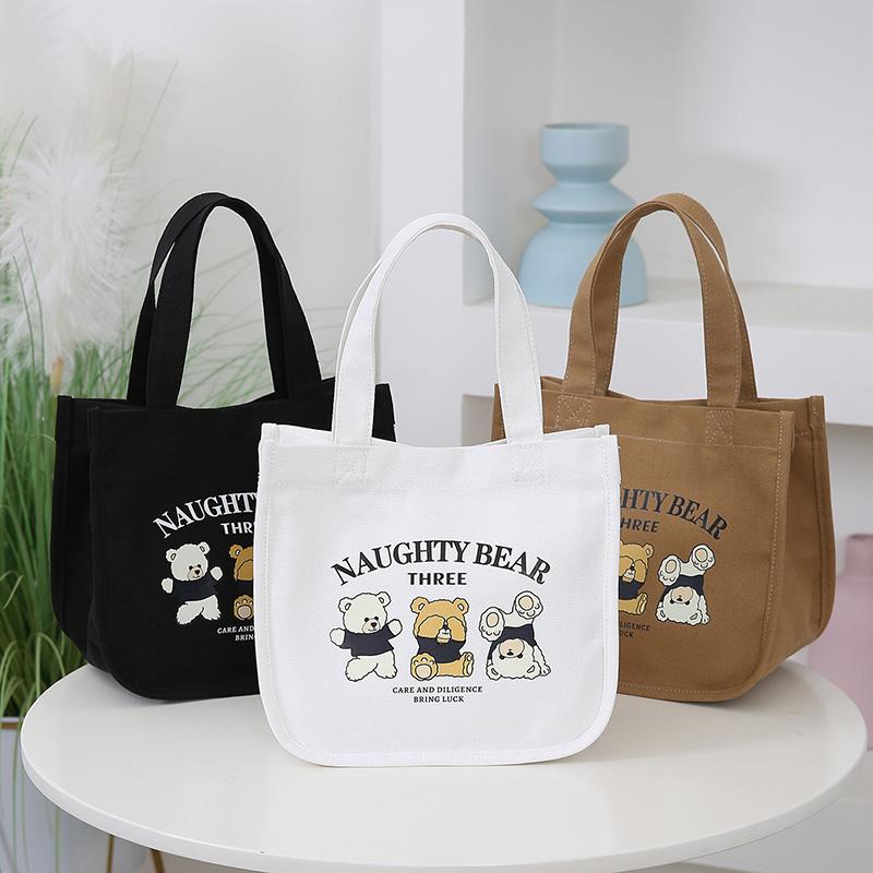 Canvas Lunch Bag Classic Bear Lunch Box Storage Handbag Multifunctional
