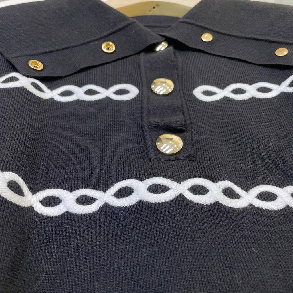 French Style Women's Navy Collar Wool Sweater - Winter Loose Striped Embroidered Knit Pullover