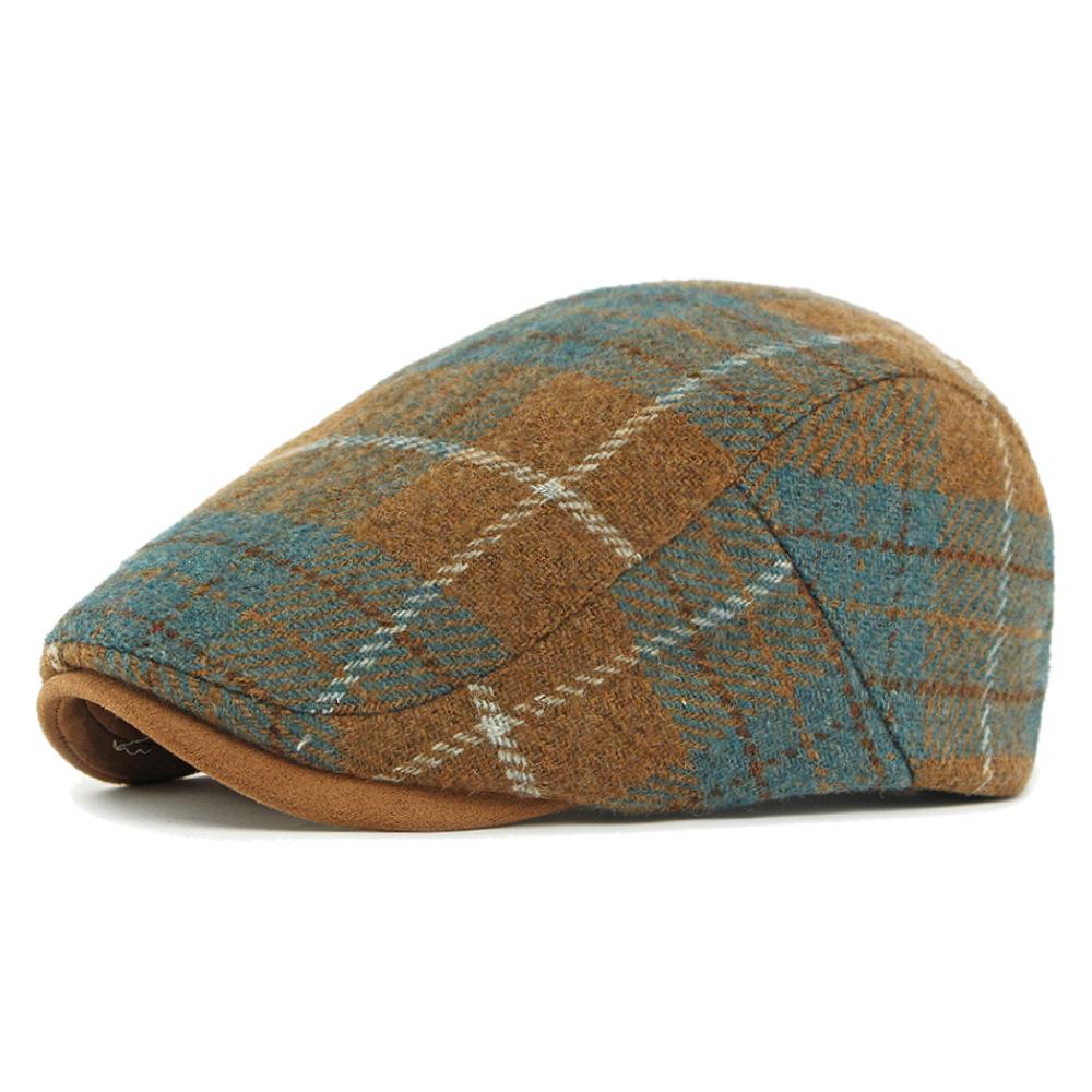 Autumn Winter Wool Beret Men's British Retro Progressive Cap Women's Plaid Cap