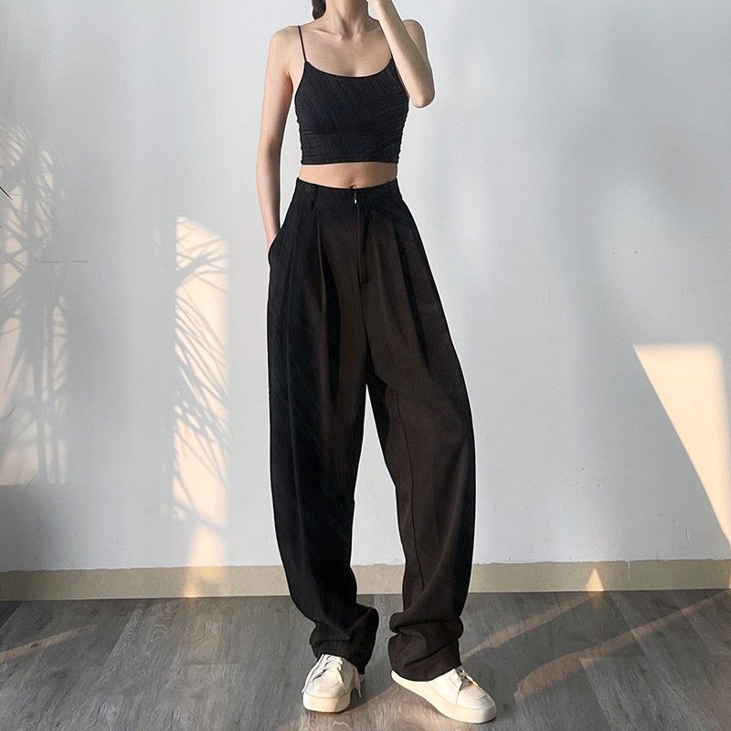 

Spring and Autumn High Waist European and American Draping Effect Casual Pants Black (summer thin) XS