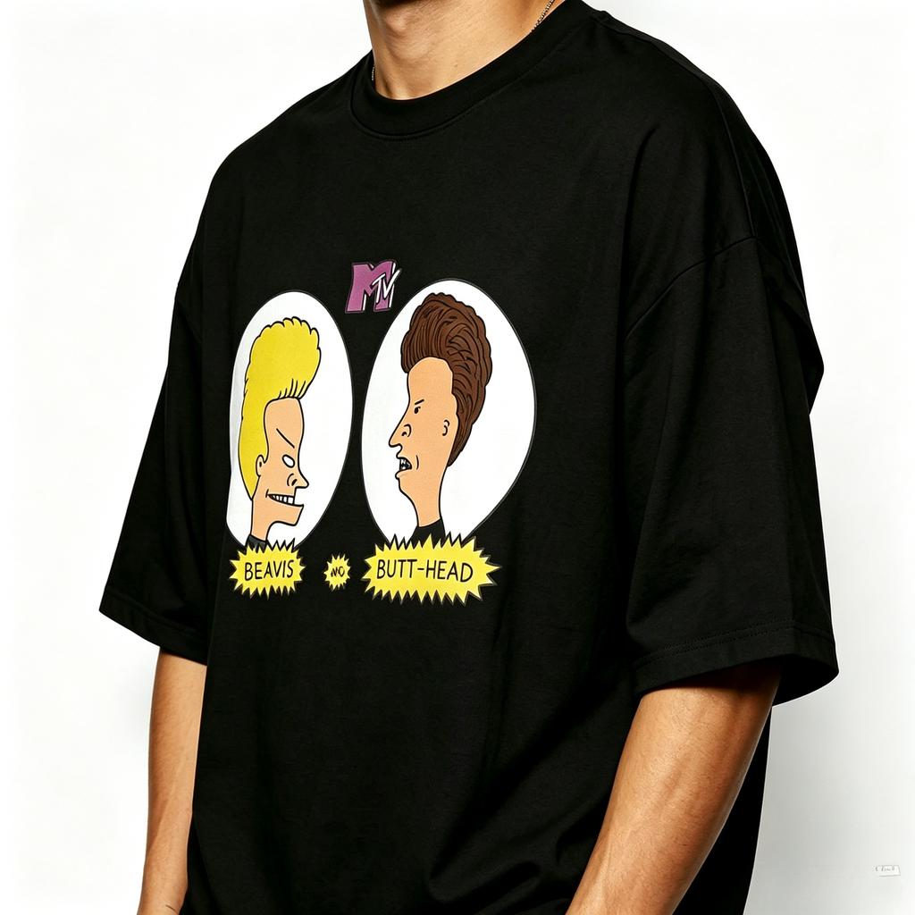 Beavis And Butthead Cartone Animato Retrò Unisex Maglietta con Stampa in Modal Manica Corta Girocollo Streetwear Vestibilità Larga T-shirt
