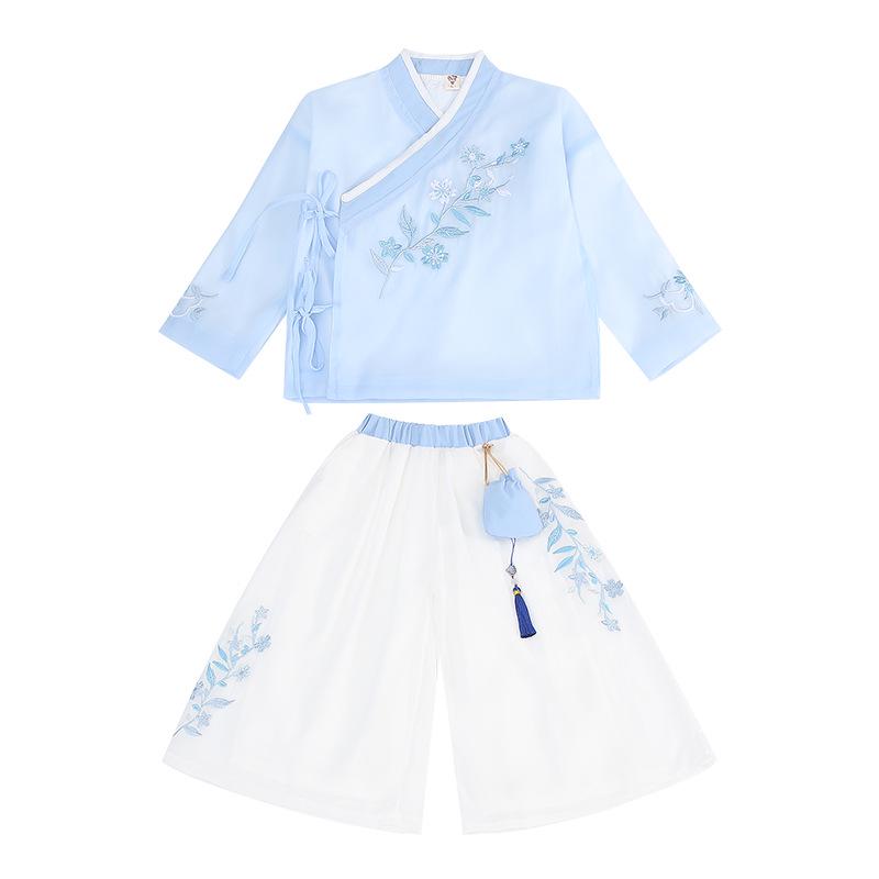 Kids' Hanfu Autumn Performance Costume Set: Tang Suit Robe & Pouch for Boys and Girls (2023)