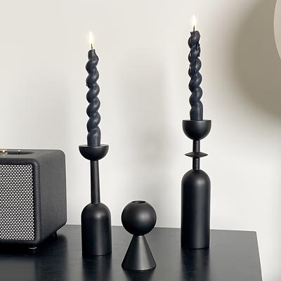3Pcs/1Set Black Simple Candlestick High Value Wooden Candlestick Set Home Living Room Candlestick Decoration