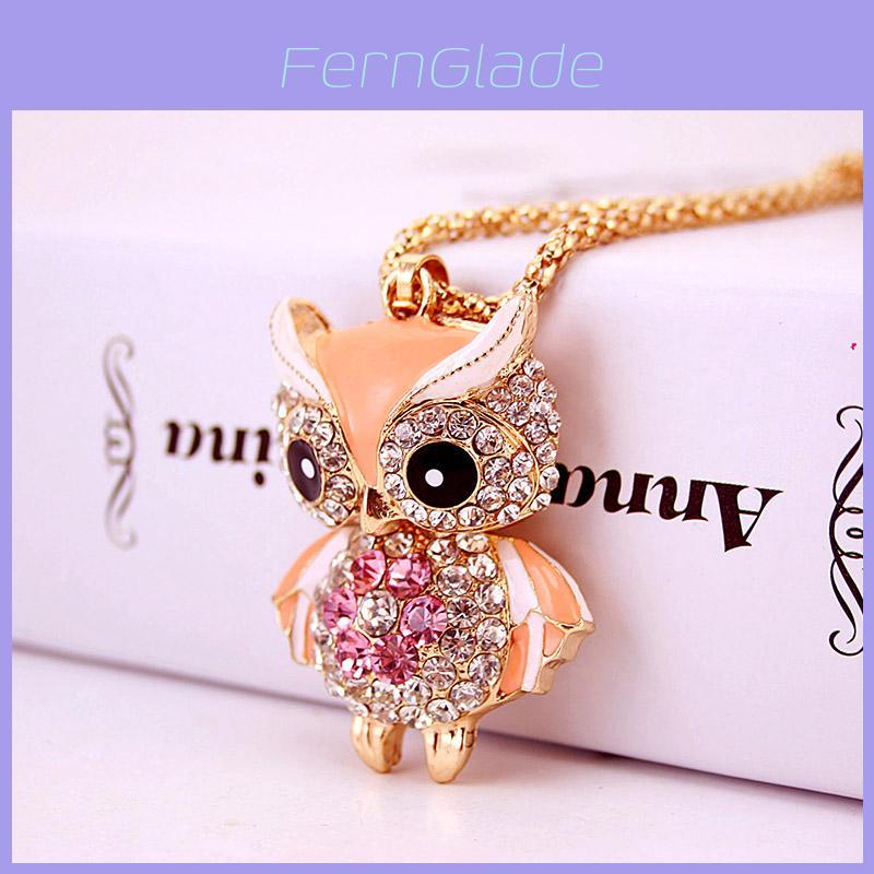 Elegant Crystal Pendant Vintage Punk Style Rhinestone Owl Long Necklace For Women