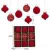 Set aus 9 samtbeflockten Weihnachtskugeln für den Baum aus PS-Material, weiche Haptik, Ornamente für die saisonale Dekoration