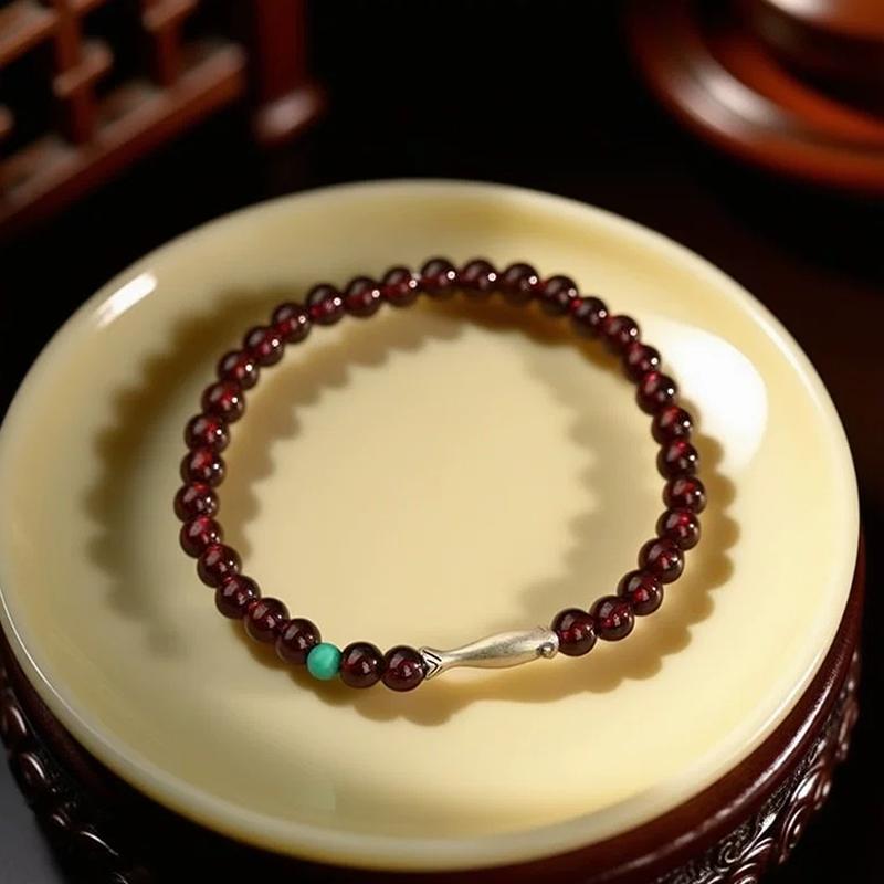 Women Chinese Style Beaded Bracelet Imitation Garnet Jewelry Handmade Red Stone Gift for Daily Accessory