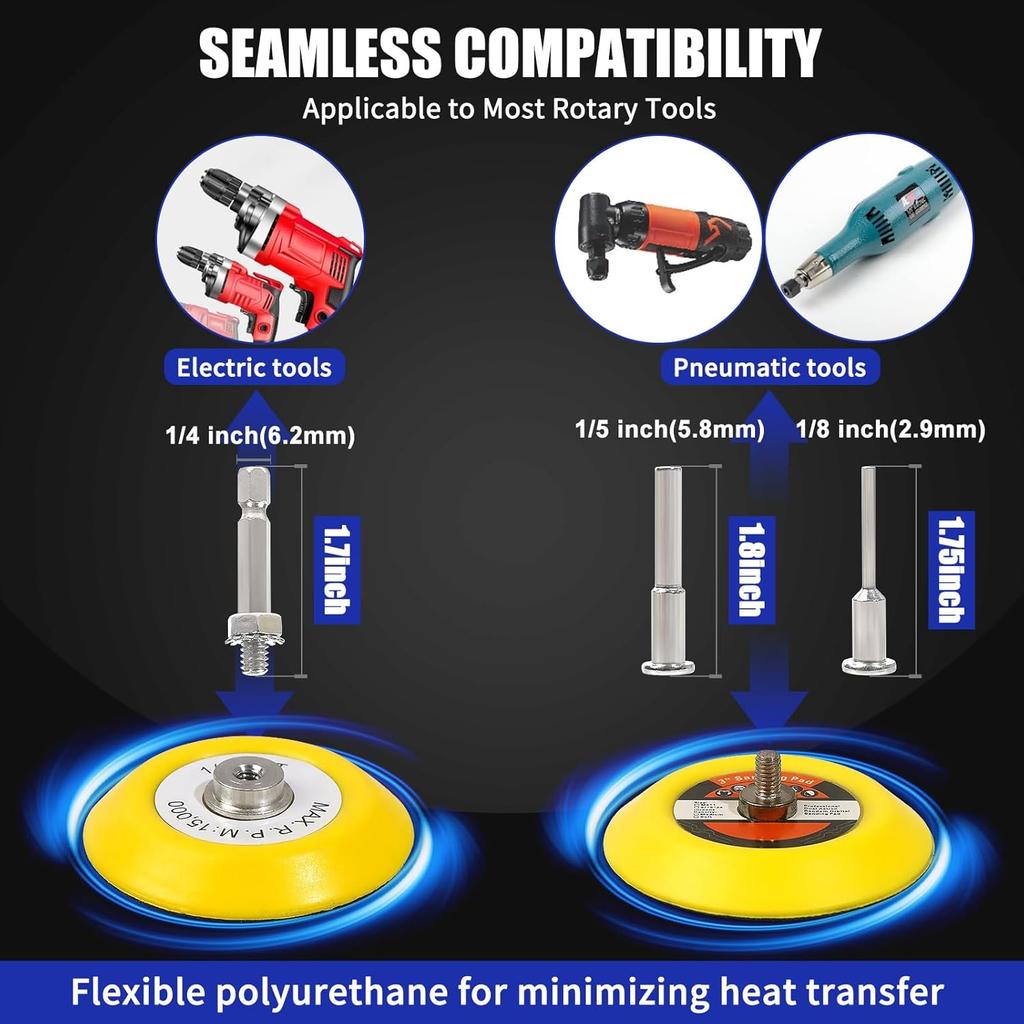133 PCS Sanding Disc Drill Polishing Kit Sanding Attachment, 3 Inch Wet Dry Headlight Restoration Kit, Hook and Loop Sandpaper Buffing Pads with Rotar