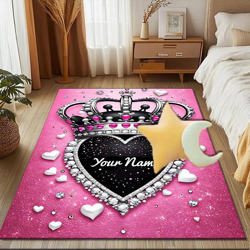 1PC Custom Name Crown Heart Theme Floor Mat Ideal for Living Room, Game Rooms, Office, Bedroom, Floor Mat Playful Design