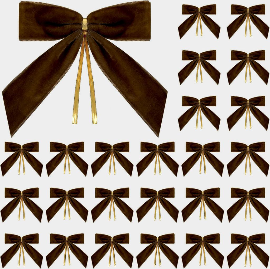 25pcs Multifunctional Small Red Velvet Christmas Bows with Cable Tie Rustic Garland Ornament Textured Christmas Tree Bows Wreath