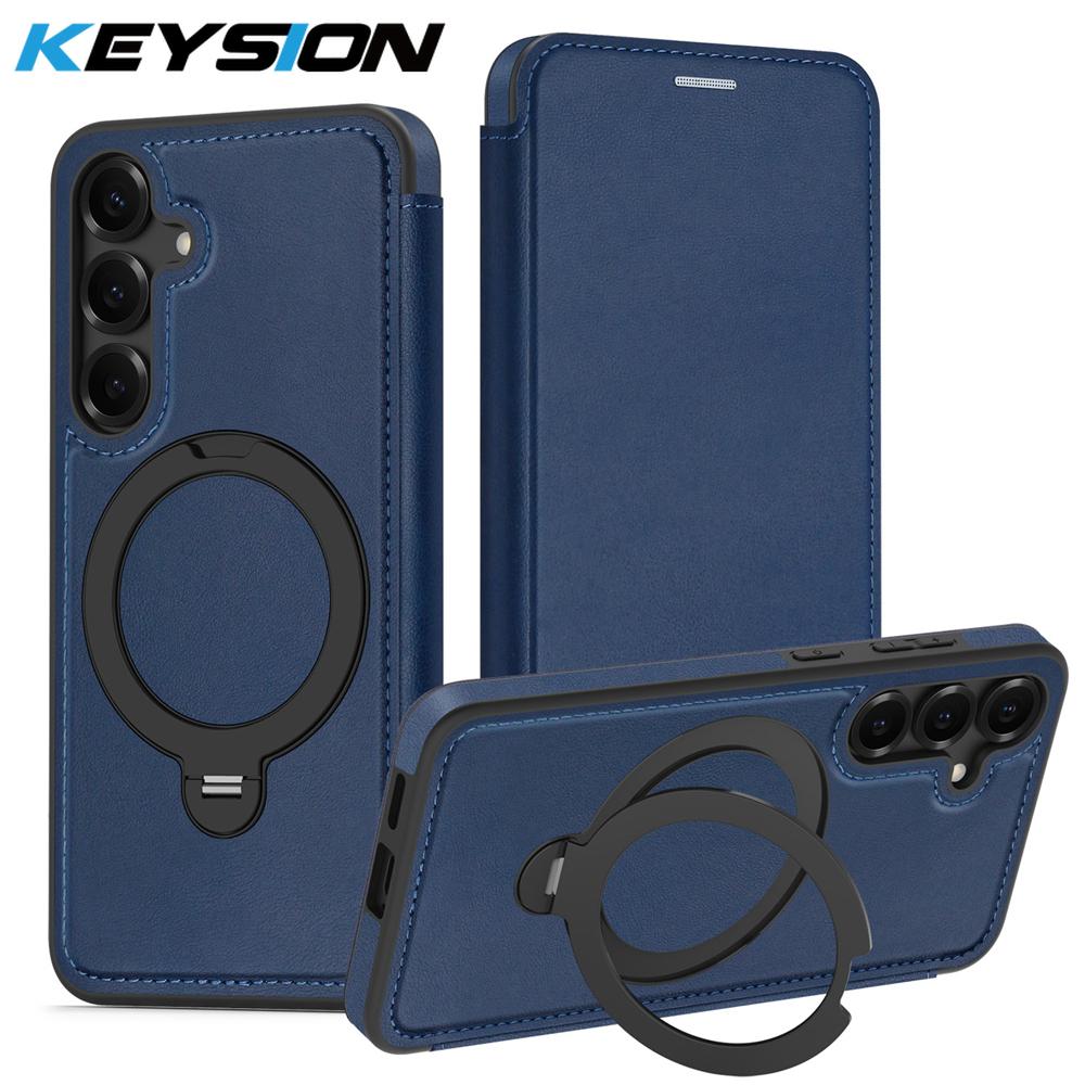 KEYSION Leather Flip Wallet Case for Samsung Galaxy S25 S26 Ultra 5G S26+ S25 FE Card Slots Magnetic 360 Ring Stand Phone Cover