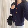 Women's Retro Cable Knit Cardigan: Soft, Warm, Round Neck, with Buttons - Casual Korean Style for Autumn/Winter.