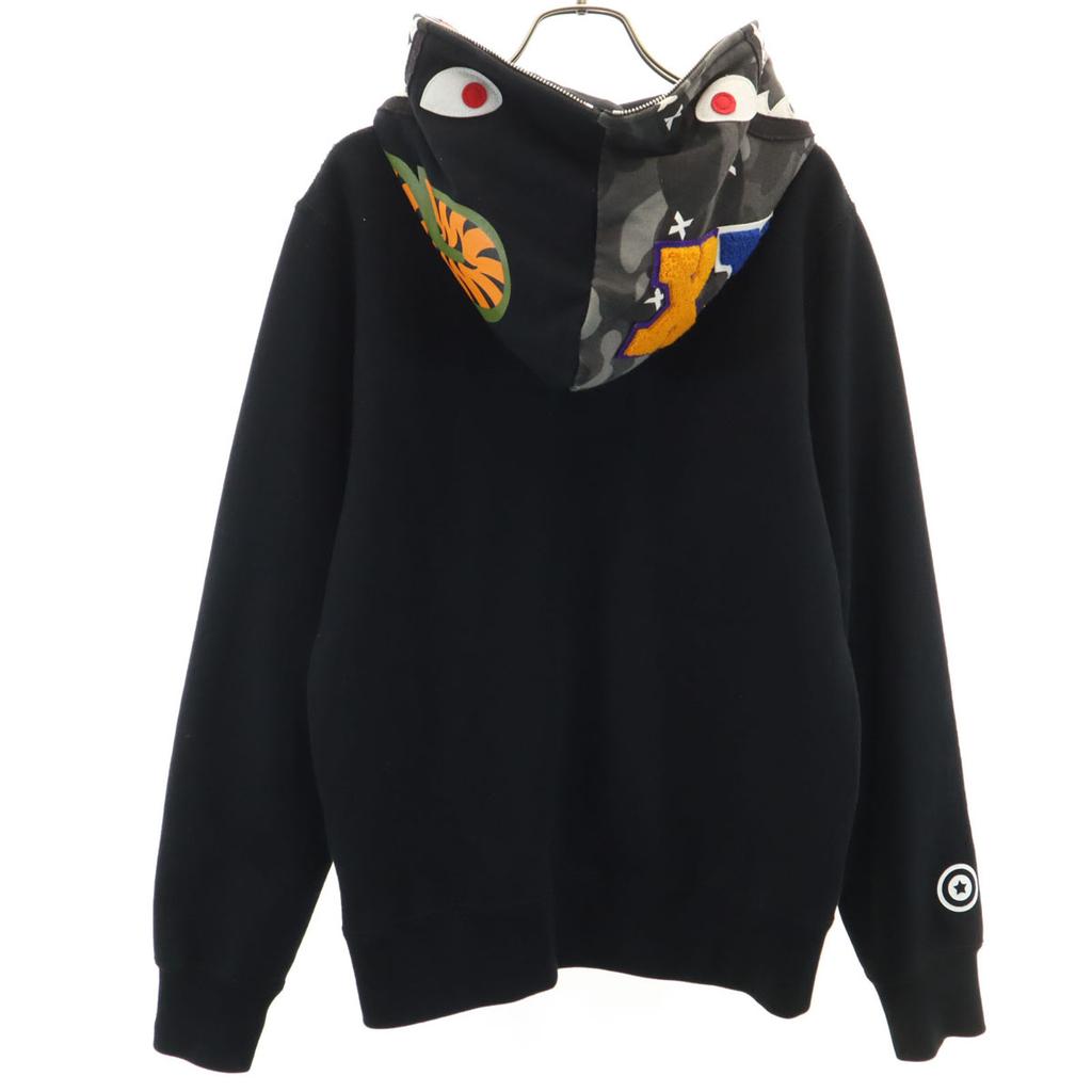 A BATHING APE made in Japan Shark Long sleeve sweat Zip hoodie M black Men's Used
