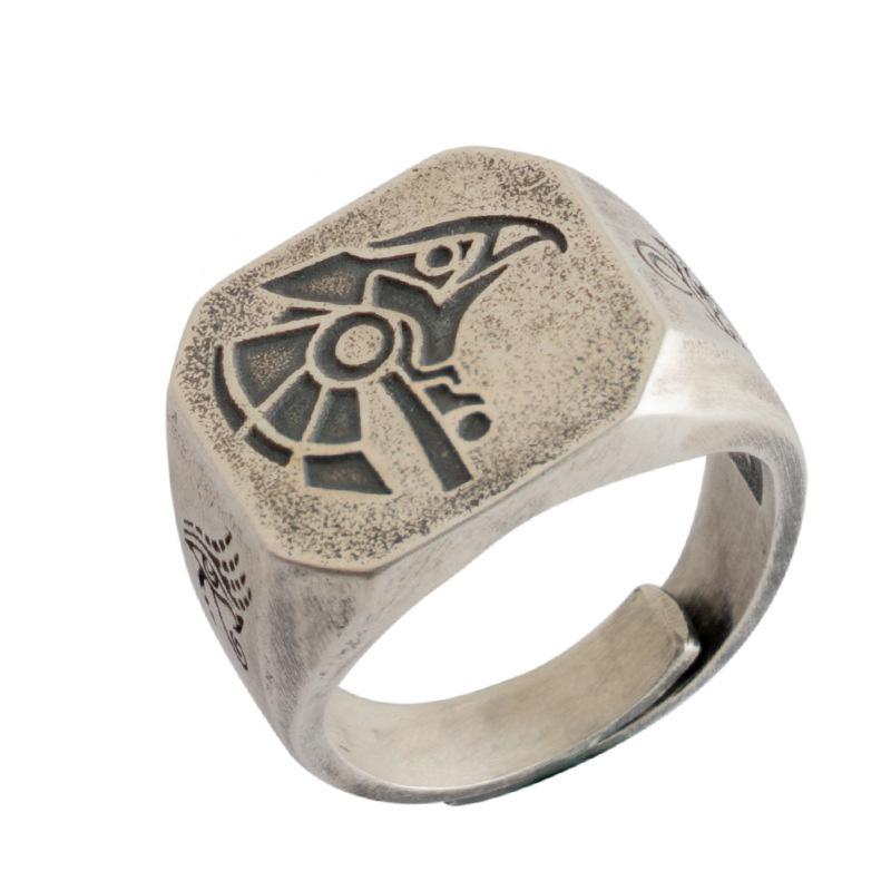 Retro Egypt Anubis Horus Ring For Men Punk Gothic Rock Hiphop Open Ring Handmade Designer Zircon Biker Accessories Lover Gift