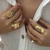 Stainless Steel Vintage Pearl Flower Rings For Women Gold Plated Hollow Rose Irregular Texture Ring Party Wedding Jewelry Gift