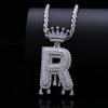 Stylish Hip Hop Zircon Crown Pendant Necklace with 26 English Letters for Women