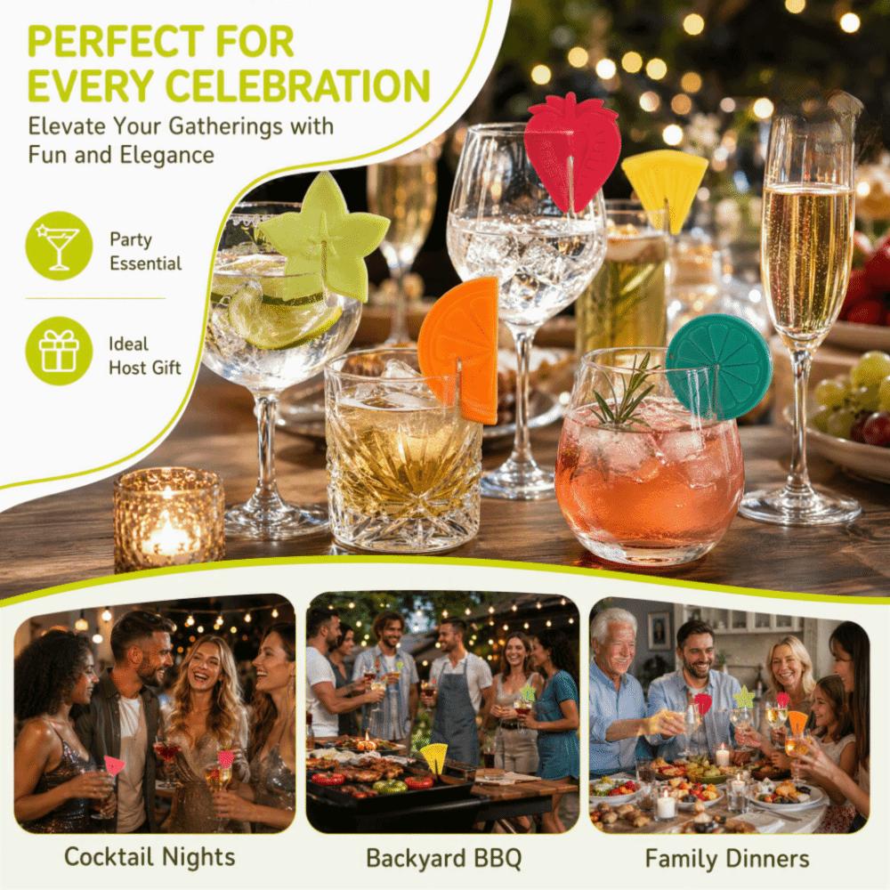 6 PCS Colorful Drink Cup Label Silicone Wine Glass Markers Set Silicone Drink Tag  Home Kitchen