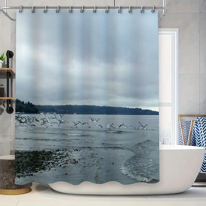

Steampunk Turtle Bath Mat Decorative Teal Shower Curtain For Bathroom Accessories Floral White Flower Pattern Waterproof Fabric W60H190(CM)-1 Pcs