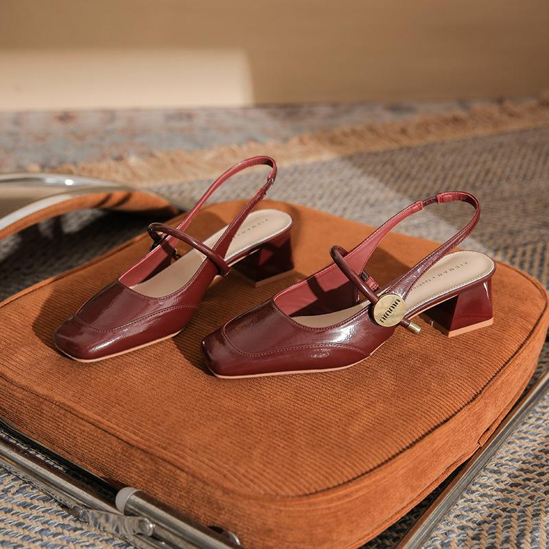 Classic Comfortable and Not Tired Feet Thick Heel Square Head Mary Jane Front Bag Empty Single Shoes New