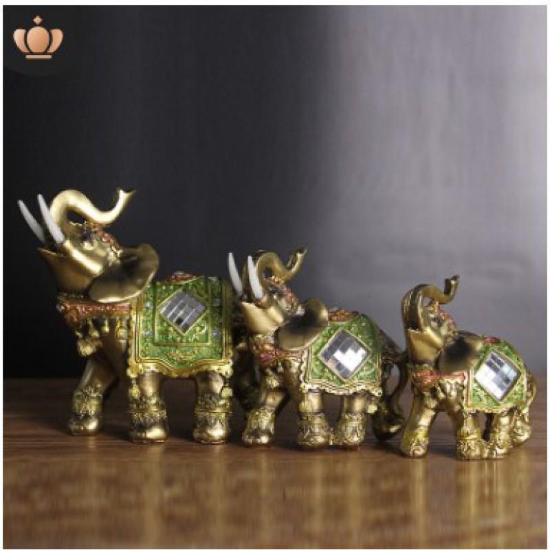 Resin Lucky Elephant Home Decor Set - Style Ornament Wedding Gift Office Or Living Room Display