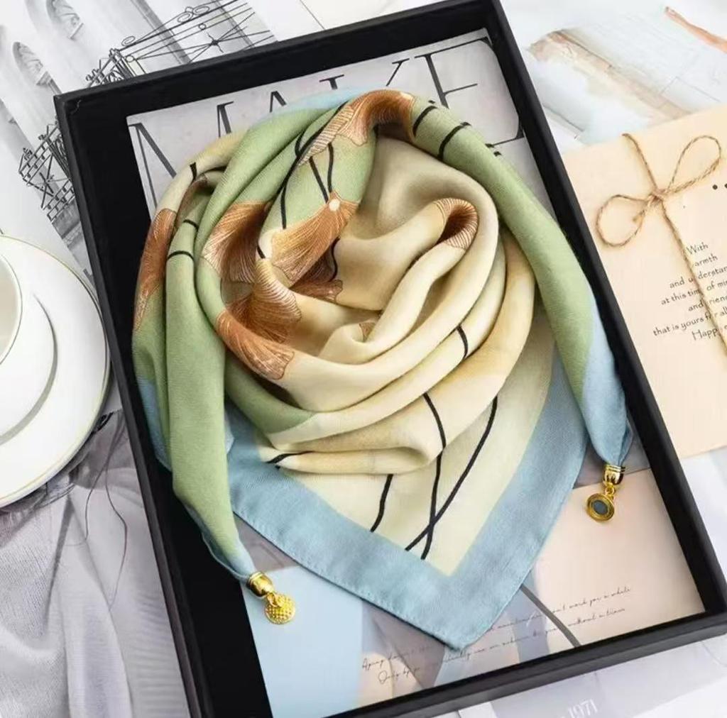 Chic Autumn/Winter Silk Scarf with Magnetic Golden Ball Clasp – Korean Style Neck Warmer