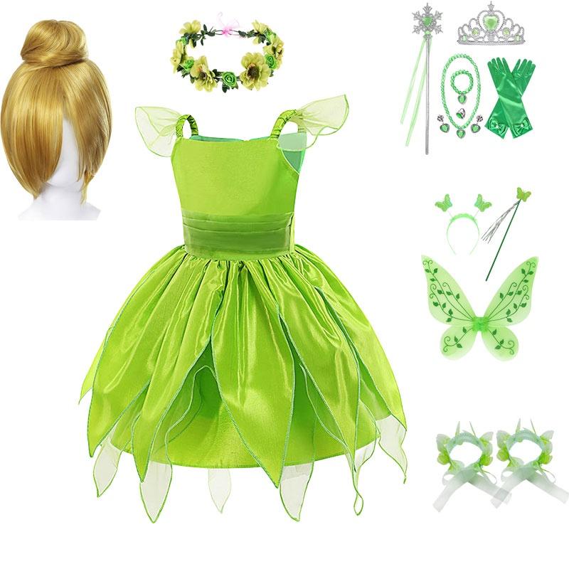 Tinker Bell Fairy Princess Dress For Kids Halloween Costume Party Polyester Fiber Fabric Suitable For Children 80-150cm