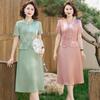 Elegant Chinese Summer Dress for Middle-Aged and Elderly Women - Mid-Length Skirt