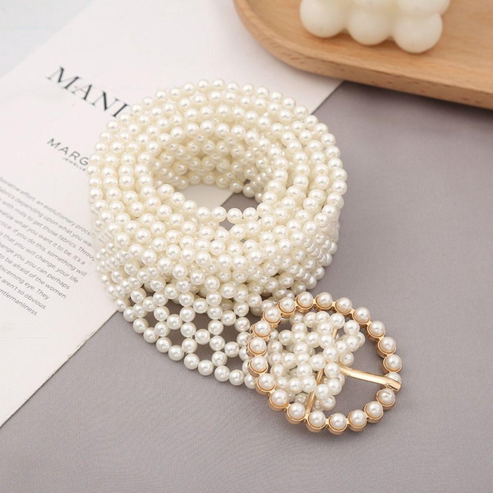 Elastic Band Coat Belt Hollow Pearl Waist Belt Fashion Beadeds Body Chain Dress