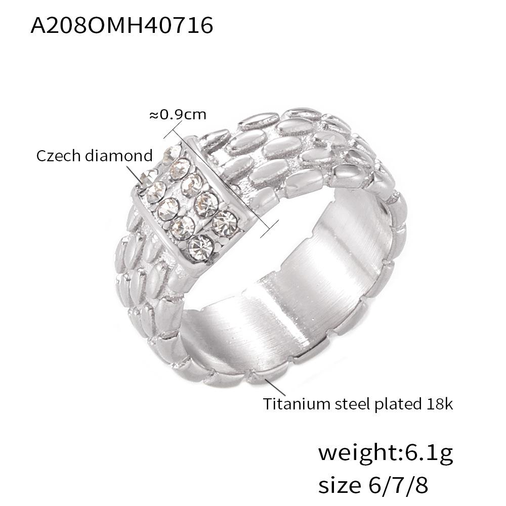 Wind Inlaid Diamond Woven Texture Ring Fashionable Retro Design Titanium Steel Plated 18K Real Gold Jewelry Women
