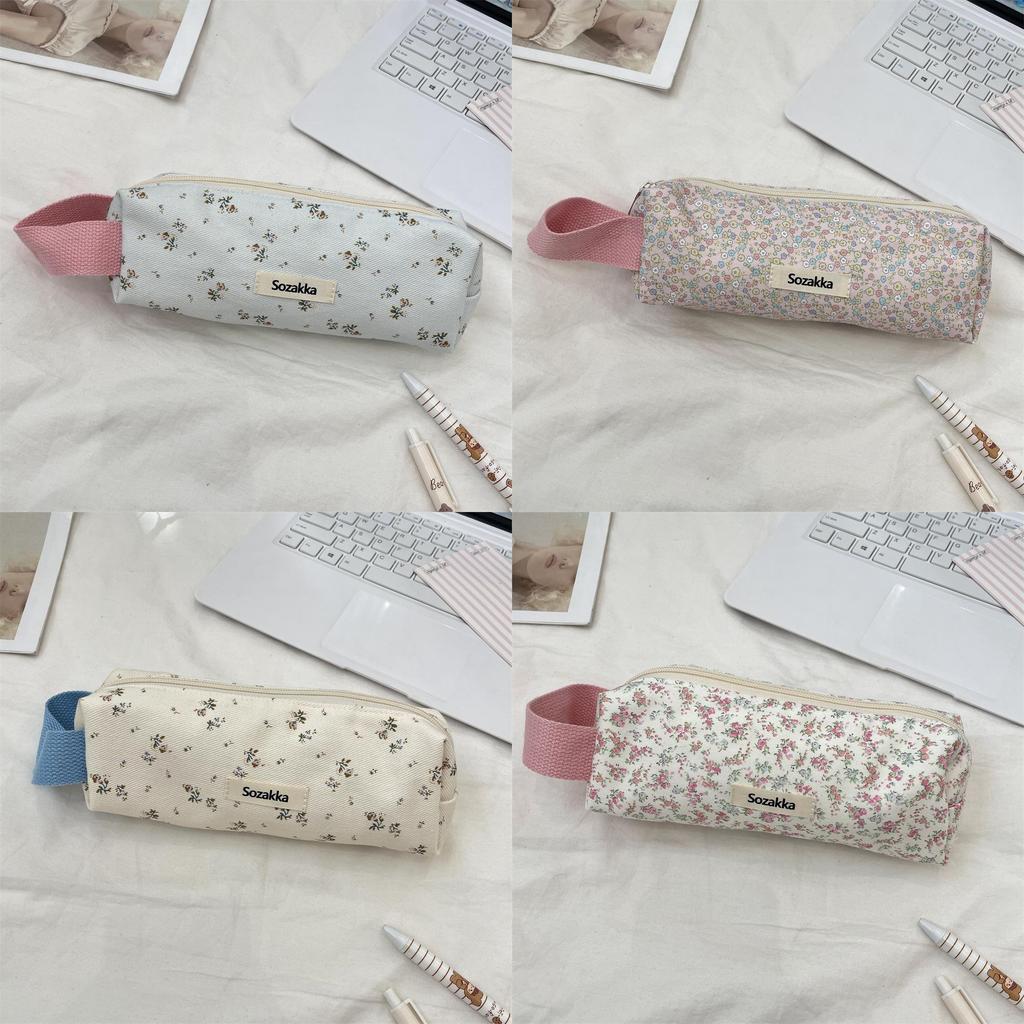 Floral Pattern Tote Pencil Case With Large Capacity For Students And Office Use