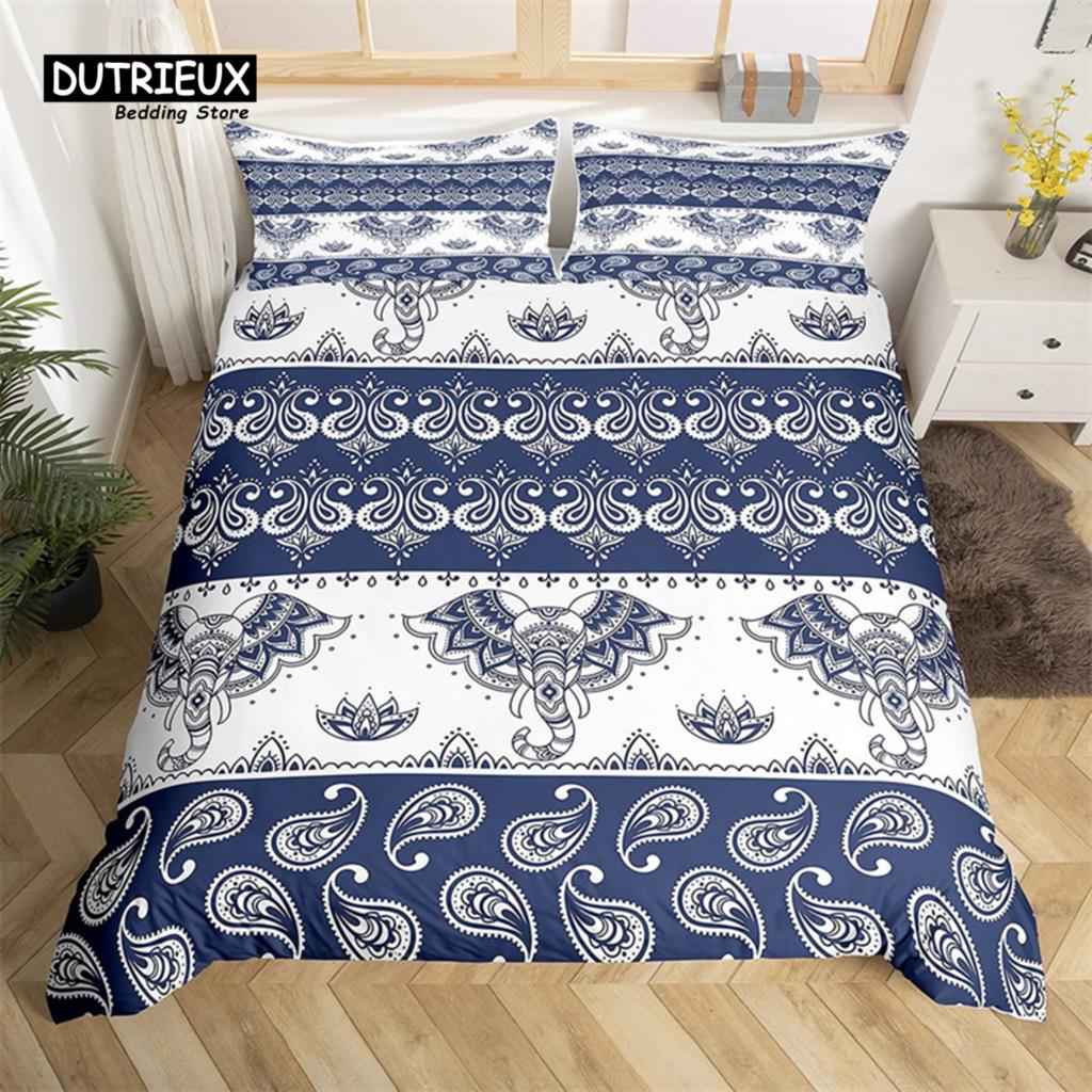 Comforter Elephant Feather Bohemian Mandala Bedding Set Single Twin King Microfiber Exotic Animal Tree Of Life Comforter